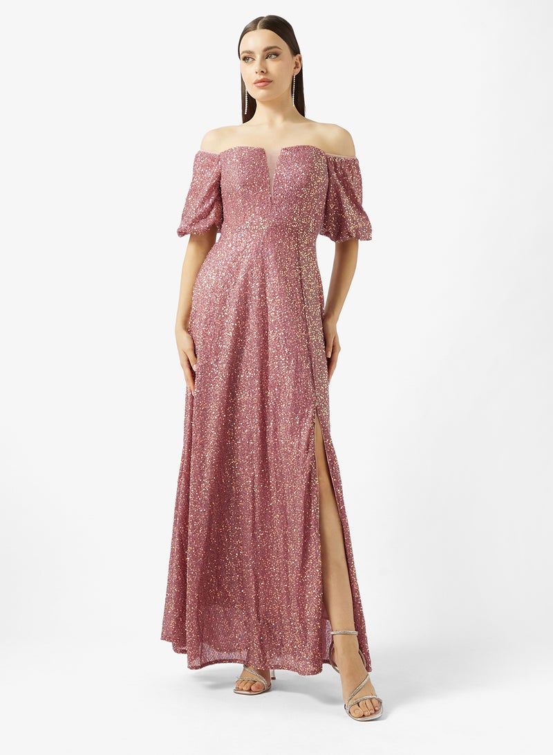 ايلا ليمتد اديشن فستان لامع بكتف مكشوف - Image 1